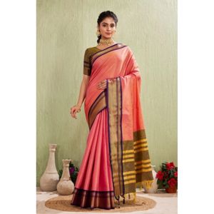 Pink Silk Blended Jacquard Woven Saree with Unstitched Blouse, 5.5 m