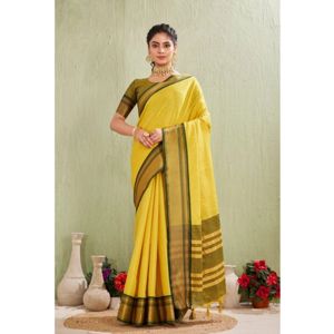 Yellow Silk Blended Jacquard Woven Saree with Unstitched Blouse, 5.5 m